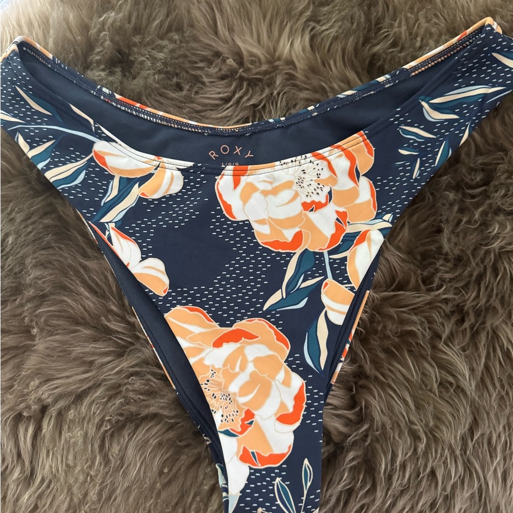 Roxy Floral Bikini Bottom - Navy and Orange